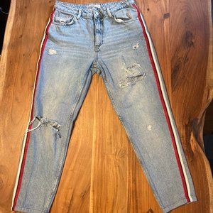 Top Shop Distressed Ripped Striped Jeans